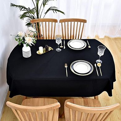 Oval Black Tablecloth, Washable Fabric, Durable, Party-Ready