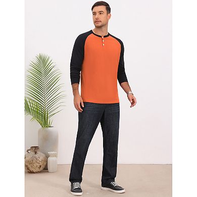 Men's Raglan Henley T-Shirts Long Sleeve Casual Button Baseball Tee Shirt