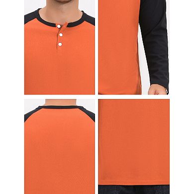 Men's Raglan Henley T-Shirts Long Sleeve Casual Button Baseball Tee Shirt