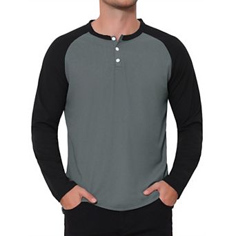 Men's Raglan Henley T-Shirts Long Sleeve Casual Button Baseball Tee Shirt