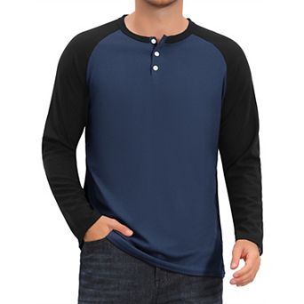 Men's Raglan Henley T-Shirts Long Sleeve Casual Button Baseball Tee Shirt