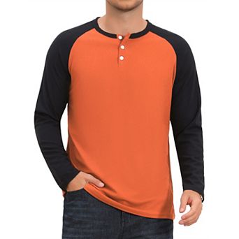 Men's Raglan Henley T-Shirts Long Sleeve Casual Button Baseball Tee Shirt