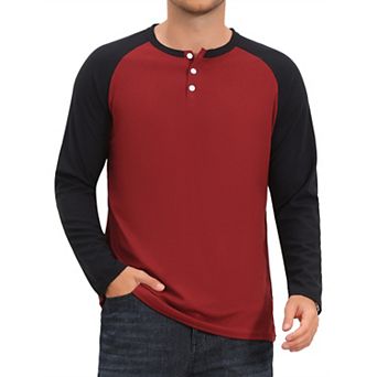 Men's Raglan Henley T-Shirts Long Sleeve Casual Button Baseball Tee Shirt