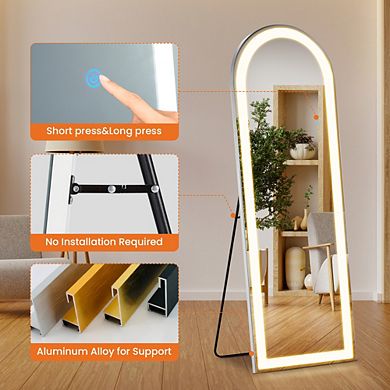 LED Full Length Mirror 64"x21" Lighted Floor Standing Mirror with Stand