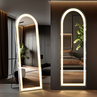 LED Full Length Mirror 64"x21" Lighted Floor Standing Mirror with Stand