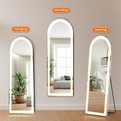 LED Full Length Mirror 64"x21" Lighted Floor Standing Mirror with Stand
