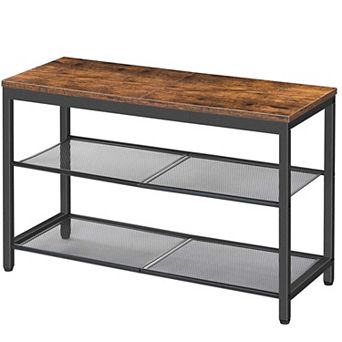 Entryway Shoe Storage Bench with Seating and Two Mesh Shelves for Hallway or Mudroom