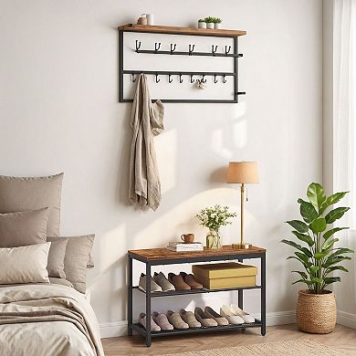 Entryway Shoe Storage Bench with Seating and Two Mesh Shelves for Hallway or Mudroom