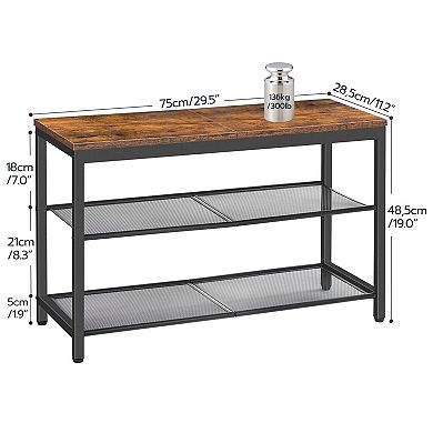 Entryway Shoe Storage Bench with Seating and Two Mesh Shelves for Hallway or Mudroom