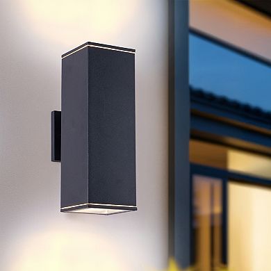 14" Modern Outdoor Wall Light (2-Pack) Matte Black Waterproof Fixture for Patio & Garage