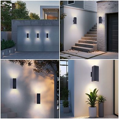 14" Modern Outdoor Wall Light (2-Pack) Matte Black Waterproof Fixture for Patio & Garage