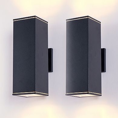 14" Modern Outdoor Wall Light (2-Pack) Matte Black Waterproof Fixture for Patio & Garage
