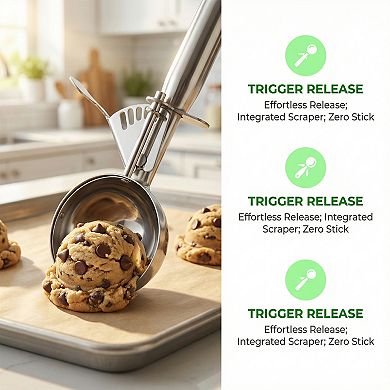 Ice Cream Scoop Stainless Steel Gear Roller Comfortable Handle Easy Release