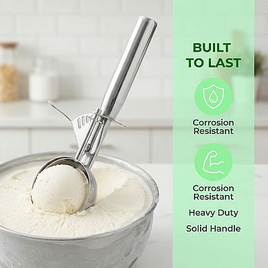 Ice Cream Scoop Stainless Steel Gear Roller Comfortable Handle Easy Release