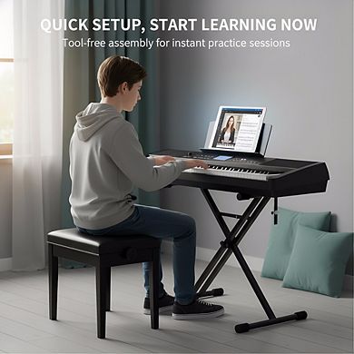Double-X Piano Stand Heavy-Duty, Infinitely Adjustable with Locking Straps, Pre-Assembled