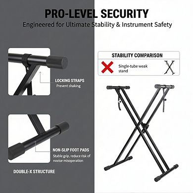 Double-X Piano Stand Heavy-Duty, Infinitely Adjustable with Locking Straps, Pre-Assembled
