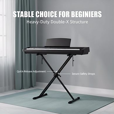Double-X Piano Stand Heavy-Duty, Infinitely Adjustable with Locking Straps, Pre-Assembled