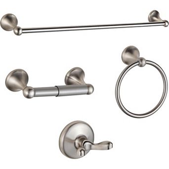 4 pc Bathroom Accessory Set, Brushed Nickel Adjustable Expandable Towel Bar