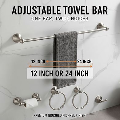 4-Piece Bathroom Accessory Set, Brushed Nickel Adjustable Expandable Towel Bar