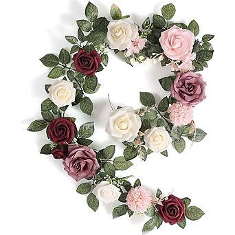 Artificial Burgundy Rose Flower Garland for Wedding Arch and Table Decor