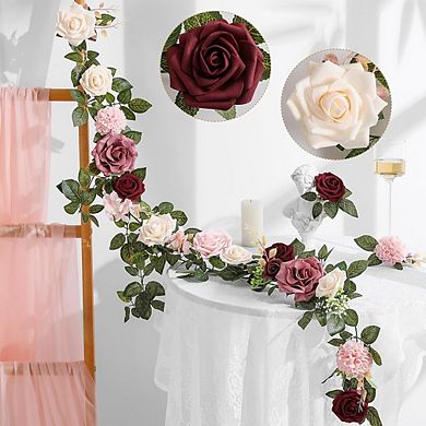 Artificial Burgundy Rose Flower Garland for Wedding Arch and Table Decor