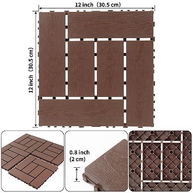 44pcs 12in ZZ style Interlocking Deck Tiles Indoor Outdoor Brown