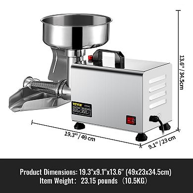 VEVOR Electric Tomato Strainer 370W, Stainless Steel Tomato Press Sauce Maker 90-160 Kg/H