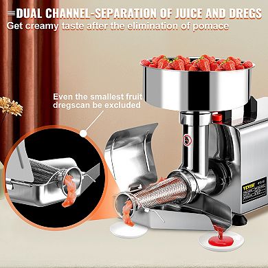 VEVOR Electric Tomato Strainer 370W, Stainless Steel Tomato Press Sauce Maker 90-160 Kg/H