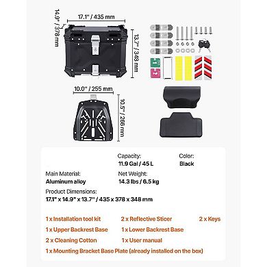 Aluminum Motorcycle Trunk with Stainless Steel Lock and Passenger Cushion