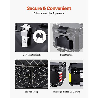 Aluminum Motorcycle Trunk with Stainless Steel Lock and Passenger Cushion