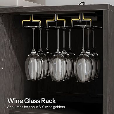 Farmhouse Buffet Cabinet with Built-In AC, USB, Type-C Charging, LED Base Lighting and Wine Storage