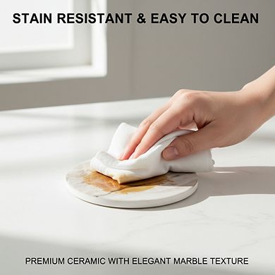 Absorbent Marble Coasters 6pc Black with Holder, Coffee Table Decor Gift