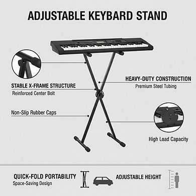 Black Portable Single X Keyboard Stand, Adjustable Height for Digital Piano