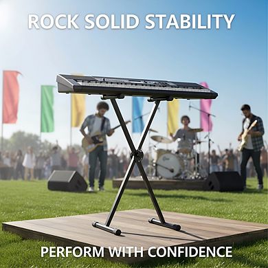 Black Portable Single X Keyboard Stand, Adjustable Height for Digital Piano