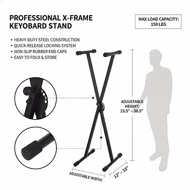 Black Portable Single X Keyboard Stand, Adjustable Height for Digital Piano
