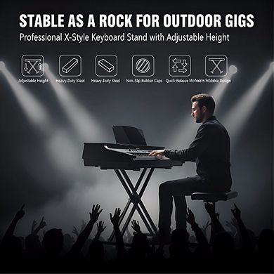Black Portable Single X Keyboard Stand, Adjustable Height for Digital Piano