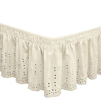 Wrap Around Elastic Eyelet Bed Skirt Three Sided Dust Ruffle Ivory Queen King