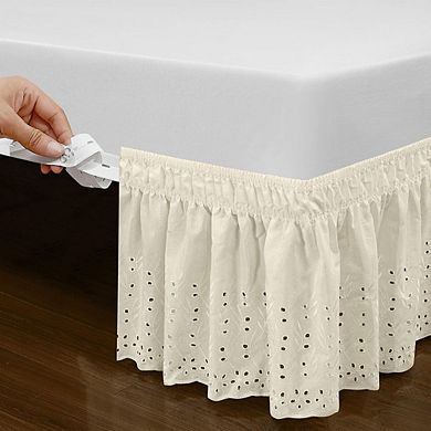 Wrap Around Elastic Eyelet Bed Skirt Three Sided Dust Ruffle Ivory Queen King