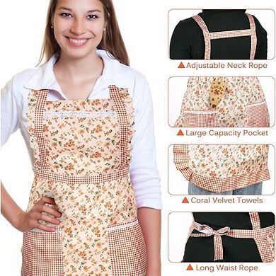 Womens Floral Kitchen Aprons Set of Three with Pockets Adjustable Cooking Baking Aprons