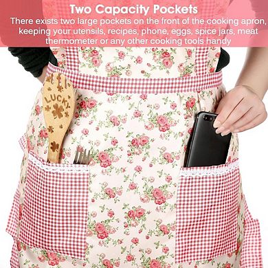 Womens Floral Kitchen Aprons Set of Three with Pockets Adjustable Cooking Baking Aprons