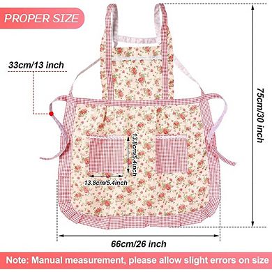 Womens Floral Kitchen Aprons Set of Three with Pockets Adjustable Cooking Baking Aprons