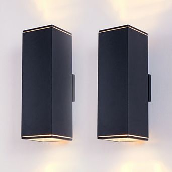 18" Modern Outdoor Wall Light (2-Pack) Matte Black Waterproof Fixture for Patio & Garage