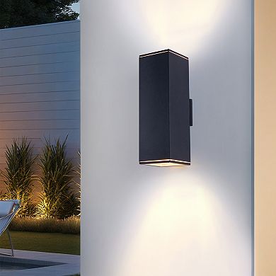 18" Modern Outdoor Wall Light (2-Pack) Matte Black Waterproof Fixture for Patio & Garage