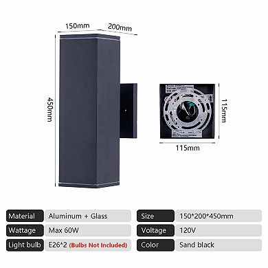 18" Modern Outdoor Wall Light (2-Pack) Matte Black Waterproof Fixture for Patio & Garage