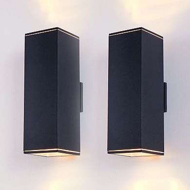 18" Modern Outdoor Wall Light (2-Pack) Matte Black Waterproof Fixture for Patio & Garage
