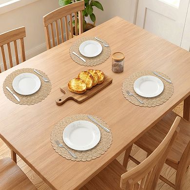 Rustic Placemats Set of 6 Round Woven Mats for Dining Table Decor Washable Table Mat 15x15 Inch