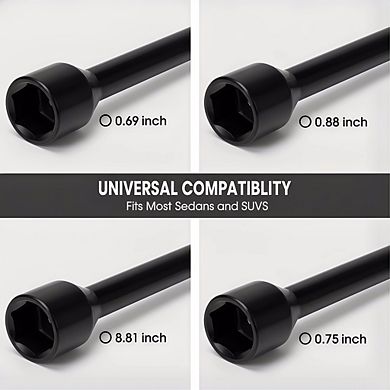 Black Professional 14" 4-Way Cross Lug Wrench, Universal Heavy Duty Tire Iron