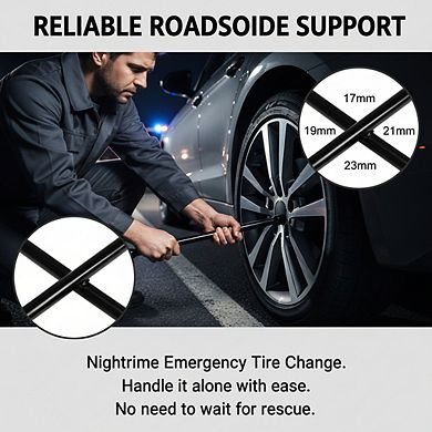 Black Professional 14" 4-Way Cross Lug Wrench, Universal Heavy Duty Tire Iron