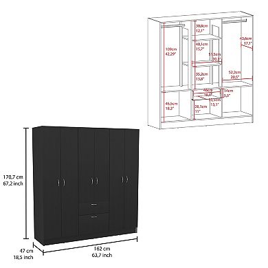 Mitu Six Doors Armoire, Seven Interior Shelves, One Drawer, Rod