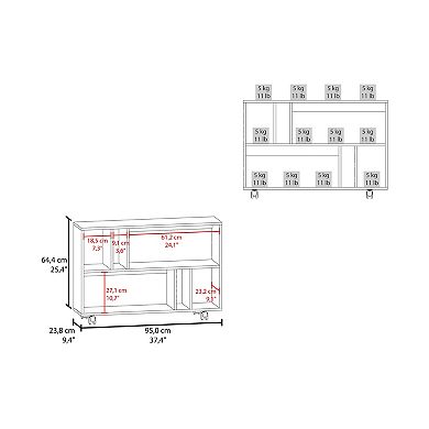 Joge 37,4" Wide Console Table Cart With Six Shelves, Casters, Entryway Table, Side Table.